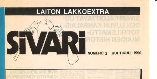 Vanhan Sivari-lehden kansi. Yläreunassa lukee "Laiton lakkoekstra", ensimmäisenä otsikkona Lakko alkoi.