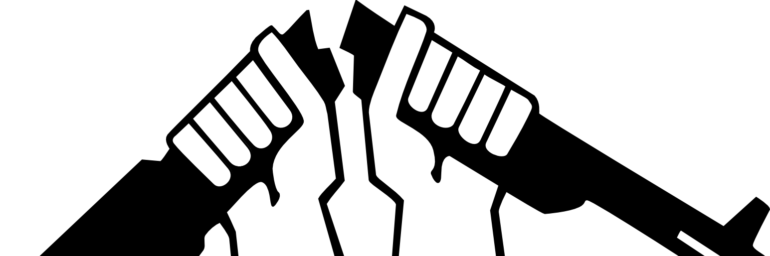 Piirroskuva. Aseistakieltäytyjäliiton logo: Kaksi kättä katkaisee kiväärin kahtia.