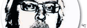 Mustavalkoinen kuva Juha Keltistä, jolla on silmälasit ja lyhyt parta.