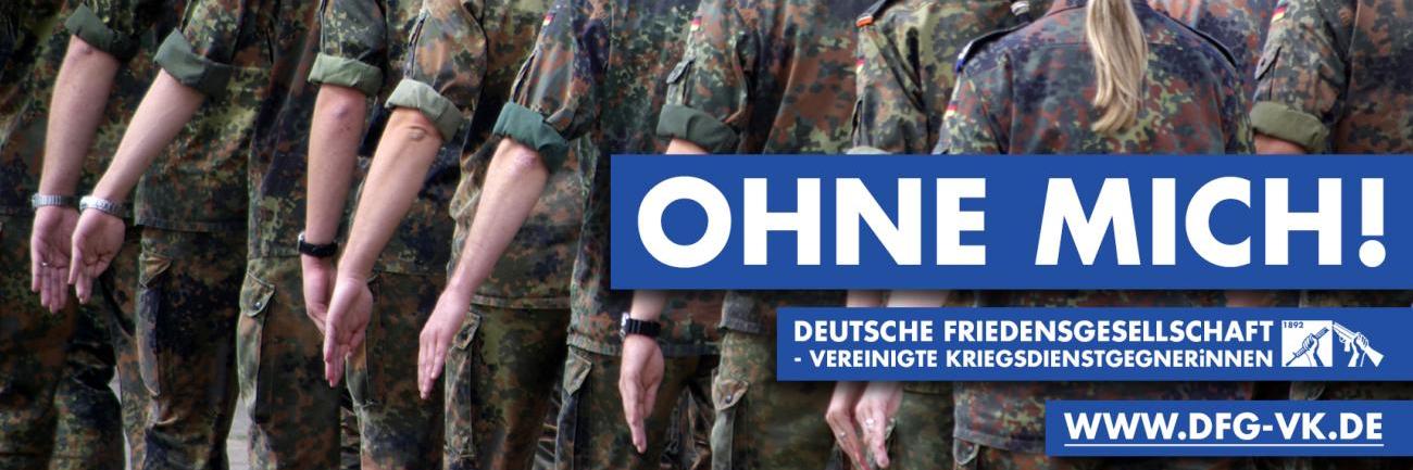 Soldiers marching with the text on it that reads: Reaktivierung der wehrpflight? Ohne mich! Made by DFG-VK.