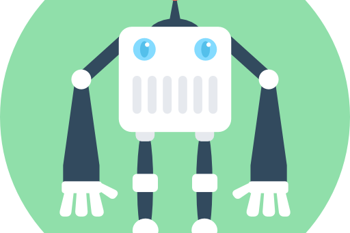 Robot with two hands and legs with green background.